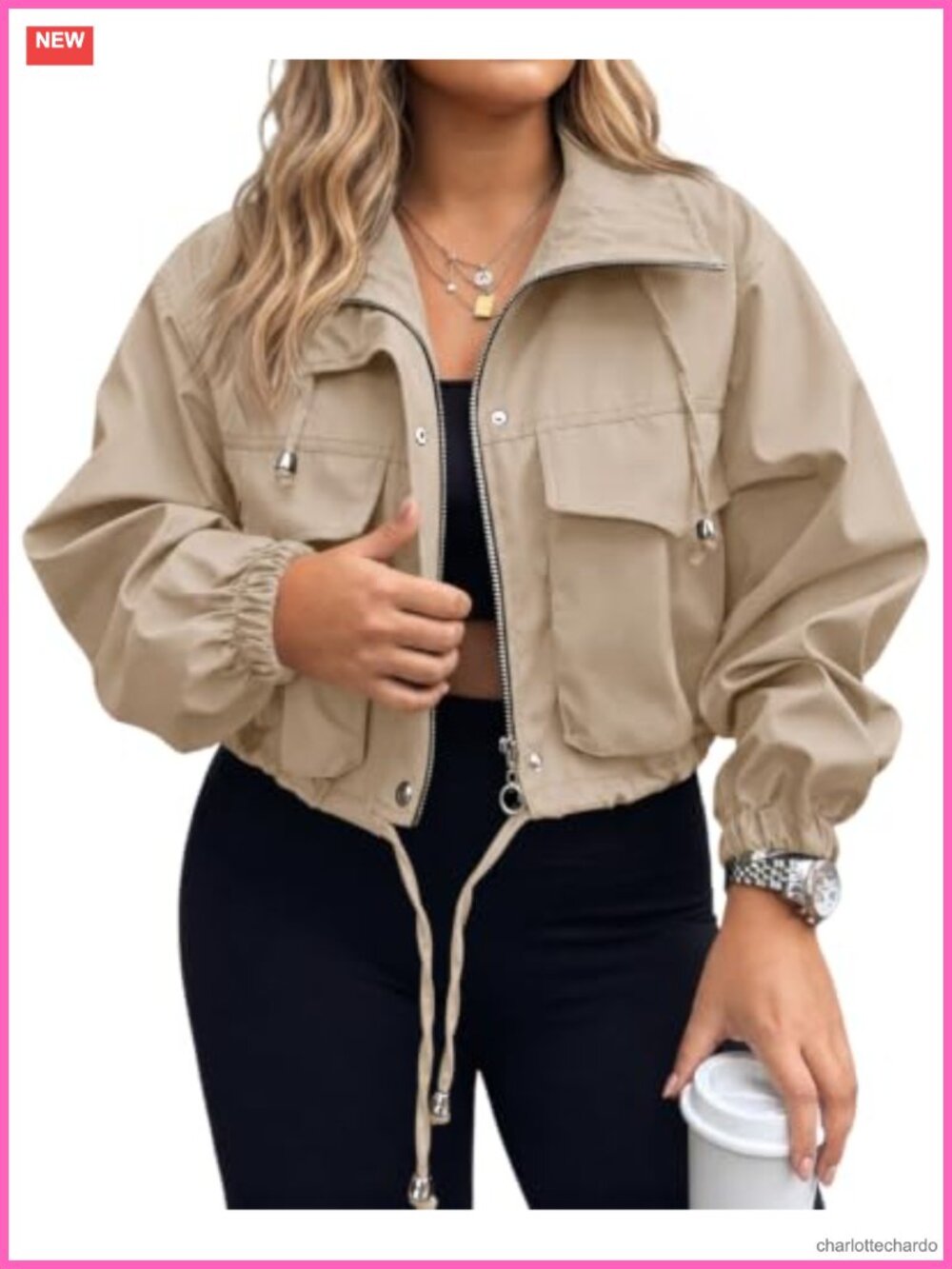 Plus Size Cropped Utility Jacket Zip Up Lightweight Casual Anorak Coat